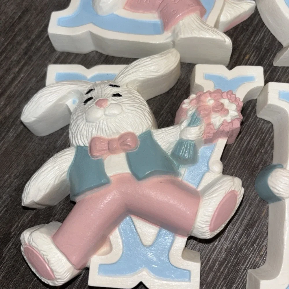 Vintage 1992 Burwood LOVE Wall Decor Nursery Kids Bunny Rabbits Easter Made USA